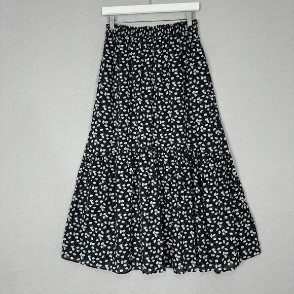 Paul & Joe x Uniqlo Womens Skirt Small Black Tiered Floral Cottagecore Prairie - Picture 1 of 14